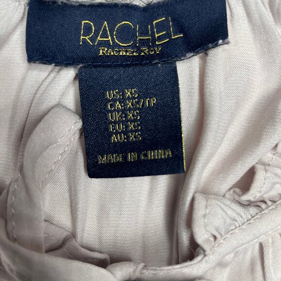 RACHEL Rachel Roy Lavender Tie Collar Shirred Cuff Peasant Blouse Shirt Top XS - Picture 9 of 10